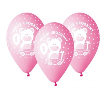 Różowe Balony Moje 1 Urodziny Roczek DUŻE 5 szt