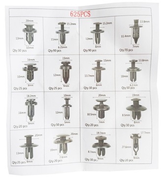 КОМПЛЕКТ АВТОМОБИЛЬНЫХ ЗАЖИМОВ ДЛЯ ОБИВКИ 625 + СЪЕМНИК