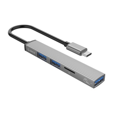 Orico Hub USB-C 3 порта USB-A 3.0, устройство чтения microSD, алюминий, серебристый
