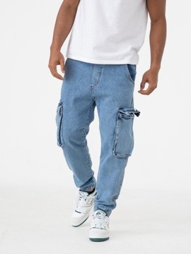 SPODNIE JEANSOWE JOGGER CARGO MĘSKIE Jasne Niebieskie i8 Denim Classic 31