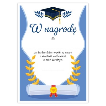 WKŁADKA GRATULACYJNA DO KSIĄŻKI TECZKI - W NAGRODĘ - BIRET (zestaw 5 sztuk)