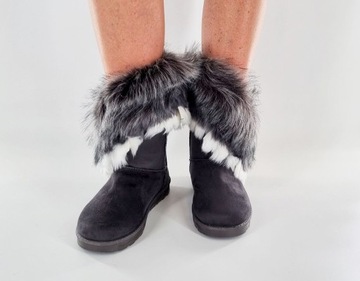 SZARE ESKIMOSKI ŚNIEGOWCE BUTY BOTKI Z FUTREM 37