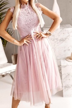 MD tiulowa sukienka puder róż koronka | XL/42