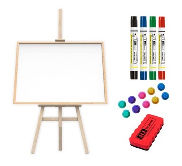 Tablica biała magnetyczna rama drewno 90x60+sztaluga drewniana