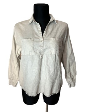 MANGO koszula damska bluzka lniana beżowa na upały 42/44