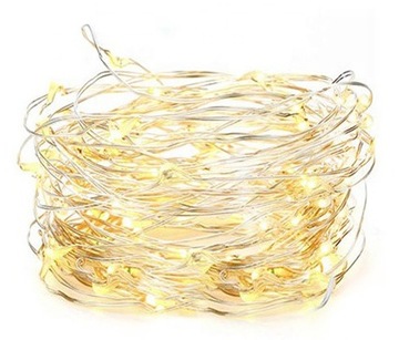 LAMPKI DRUCIK 20 LED NA BATERIE - BIAŁE CIEPŁE 2m