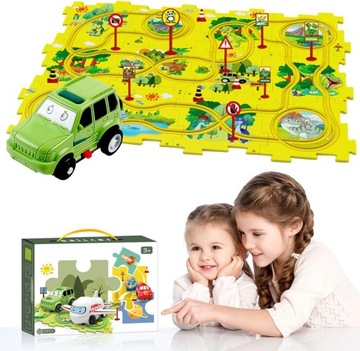 ZESTAW DO MONTAŻU TORY SAMOCHODOWE DLA DZIECI PUZZLI 25szt Dinozaur