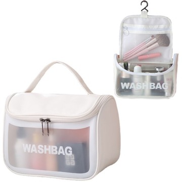 WODOODPORNA KOSMETYCZKA PODRÓŻNA KUFEREK NA KOSMETYKI WASHBAG POJEMNA BIAŁA