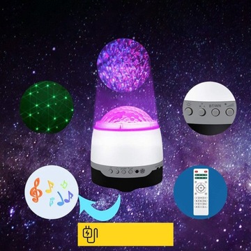 PROJEKTOR LAMPKA NOCNA LED GWIAŹDZISTEGO NIEBA Z GŁOŚNIK BLUETOOTH 3 TRYBY