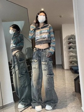 QWEEK Y2k Vintage Baggy Jeans Women Grunge Washed