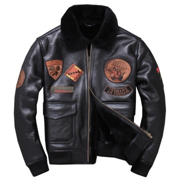 L SKÓRA NATURALNA KURTKA KOŻUCH VINTAGE NASZYWKI TOP GUN AIR FORCE