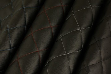 ТКАНЬ ЭКОКОЖА ЧЕРНАЯ СТЕГАНАЯ DIMONS 5X5 КРАСНАЯ НИТЬ КРАСНЫЙ КЕМПЕР АВТО