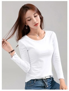 Slim Pure Cotton 95% Kobiety T-shirt Długi rękaw dla kobiet cienkie białe