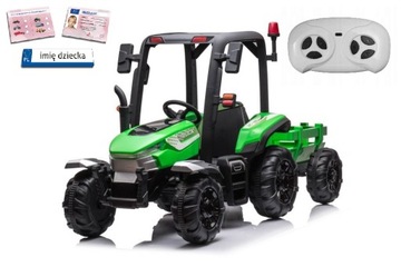 Traktor na akumulator z przyczepą 24v 2x200 Watt Skóra Miękkie koła TABLICE