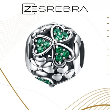 Подвеска-подвеска CHARMS CLOVER серебро 925 с зелеными бусинами клевера