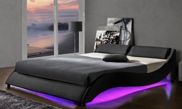 Łóżko tapicerowane nowoczesne 140x200 Ekoskóra Typ8LED-Czarny