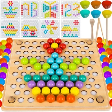 DREWNIANA UKŁADANKA MOZAIKA KORALIKI KULKI PUZZLE