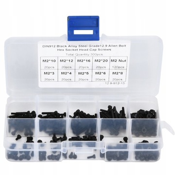SET OF SCREWS, NUTS 300 PCS M2 X 3-20MM