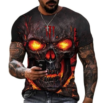 T-SHIRT MĘSKI KOSZULKA WZÓR 3D CZASZKA W OGNIU XL
