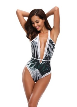 STRÓJ KĄPIELOWY JEDNOCZĘŚCIOWY DAMSKI BOHO PUSH UP USZTYWNIANY LIŚCIE M
