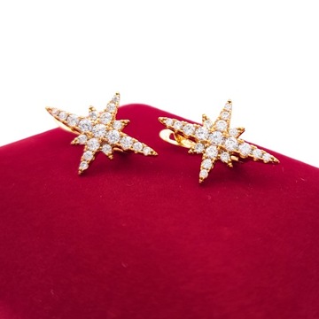 KOLCZYKI ZŁOTE GWIAZDKI ELEGANCKIE POZŁACANE 18K Z CYRKONIAMI GWIAZDY