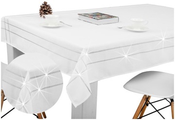 OBRUS elegancki gładki BIAŁY ZE SREBREM 150x360