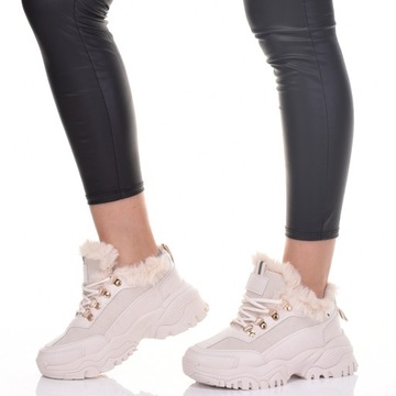 УТЕПЛЕННЫЕ БЕЖЕВЫЕ ПЛОТНЫЕ СНЕЖНЫЕ БОТИНКИ НА МЕХОВОЙ ПЛАТФОРМЕ