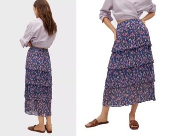 MANGO długa spódnica w kwiaty z falbankami XL
