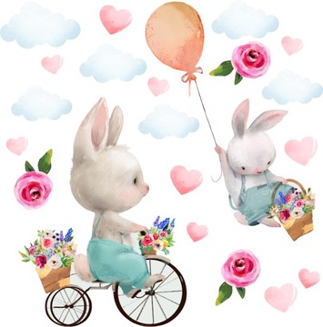 Naklejka na ścianę dla dzieci KRÓLIKI BALON ROWER