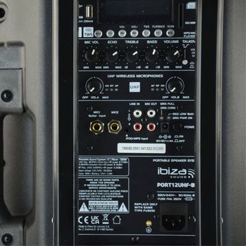 Звуковая система PORTY с FM USB TWS, микрофонами UHF, аккумулятором и подставками