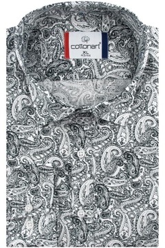 Koszula Męska Elegancka Wizytowa do garnituru biała we wzory paisley E521