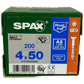 Wkręty nierdzewne 4x50mm wkręty do drewna A2 stal nierdzewna SPAX 200szt