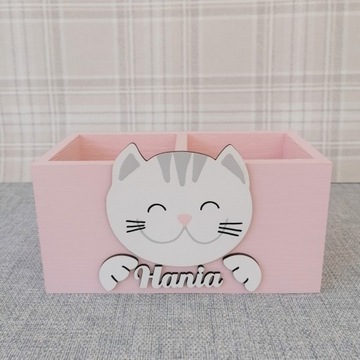 DUŻY przybornik na kredki, 100% DREWNO,IMIĘ gratis