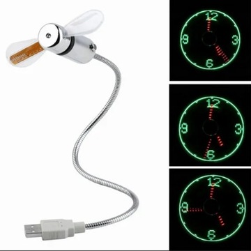 BAJERANCKI WIATRACZEK USB Z ZEGAREM LED WENTYLATOR DEKORACJA GADŻET WIATRAK