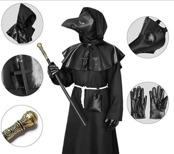 STRÓJ KOSTIUM PLAGUE DOCTOR DOKTOR PLAGA, DŻUMA XL