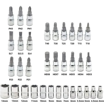 ZESTAW KLUCZY NASADOWYCH BITÓW GRZECHOTKA ADAPTERY KLUCZE NASADOWE 46 SZTUK