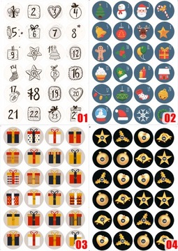 АДВЕНТ-КАЛЕНДАРЬ a5 24 РОЖДЕСТВЕНСКИЕ НАКЛЕЙКИ 3,3 см выкройки