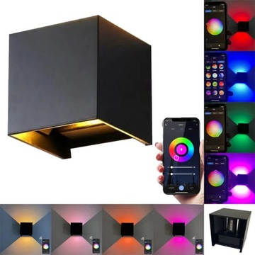 WODOODPORNA LAMPA ŚCIENNA LED INTELIGENTNA LAMPA ŚCIENNA WIFI RGB 600lm