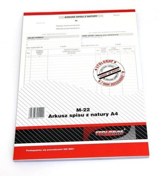 Druk Arkusz spisu z natury A4 100k Stolgraf M22