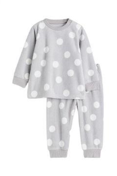 H&M piżama polarowa dresik szary białe grochy r. 62 2-4 mcy