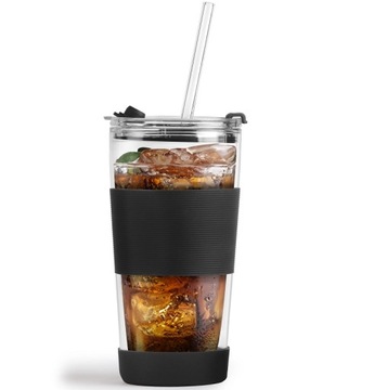 ТЕРМОСТЕКЛЯННАЯ КРУЖКА С СОЛОМОЙ FUORI ЧЕРНАЯ 600 МЛ