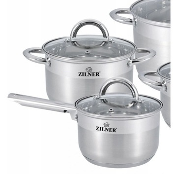 Набор из 4 стальных кастрюль Zilner, кастрюля, сковорода с крышками, 12 предметов, индукция