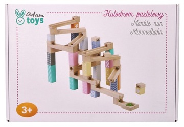 KULODROM ADAMTOYS TOR KULKOWY DREWNIANY PASTELOWY ZABAWKA DLA DZIECKA 53szt
