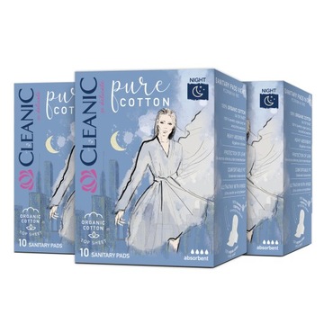 3x Cleanic Podpaski Pure Cotton Noc 10szt