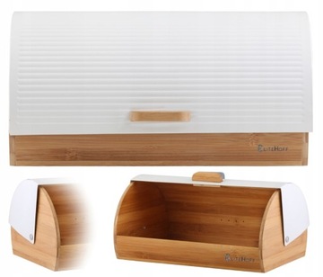 CHLEBAK POJEMNIK NA CHLEB PIECZYWO BIAŁY DUŻY XXL BAMBUSOWY 39x28x18,5 CM