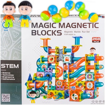 KONSTRUKCYJNE KLOCKI MAGNETYCZNE dla dzieci Kulodrom 3D TOR na KULKI 268 el
