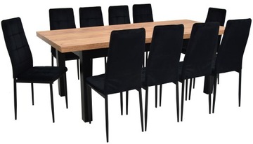 Duży komplet STÓŁ 90x170/250 i 10 krzeseł CZARNYCH