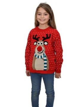 КРАСНЫЙ ДЕТСКИЙ РОЖДЕСТВЕНСКИЙ ДЖЕМПЕР С ЗАБАВНЫМ ОЛЕНЬИМ НОСОМ 3D 13/14 ЛЕТ