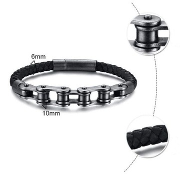 ЦЕПЬ + кожаный браслет, сталь 316L, внутренний диаметр 21см.