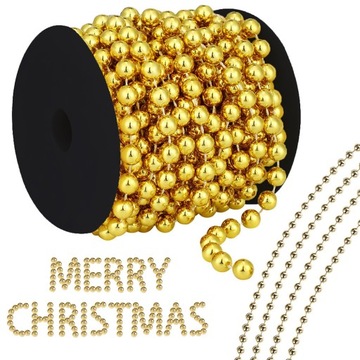 ŁAŃCUCH KORALIKI NA CHOINKE ZŁOTE 5m GIRLANDA ŚWIĘTA